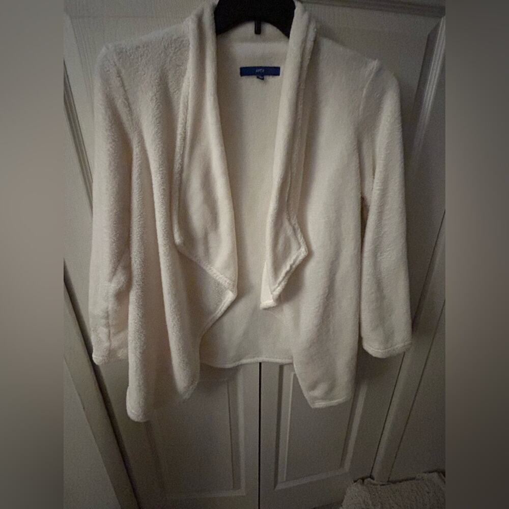 Apt 9 Cream Faux Fur Open Front Sweater L